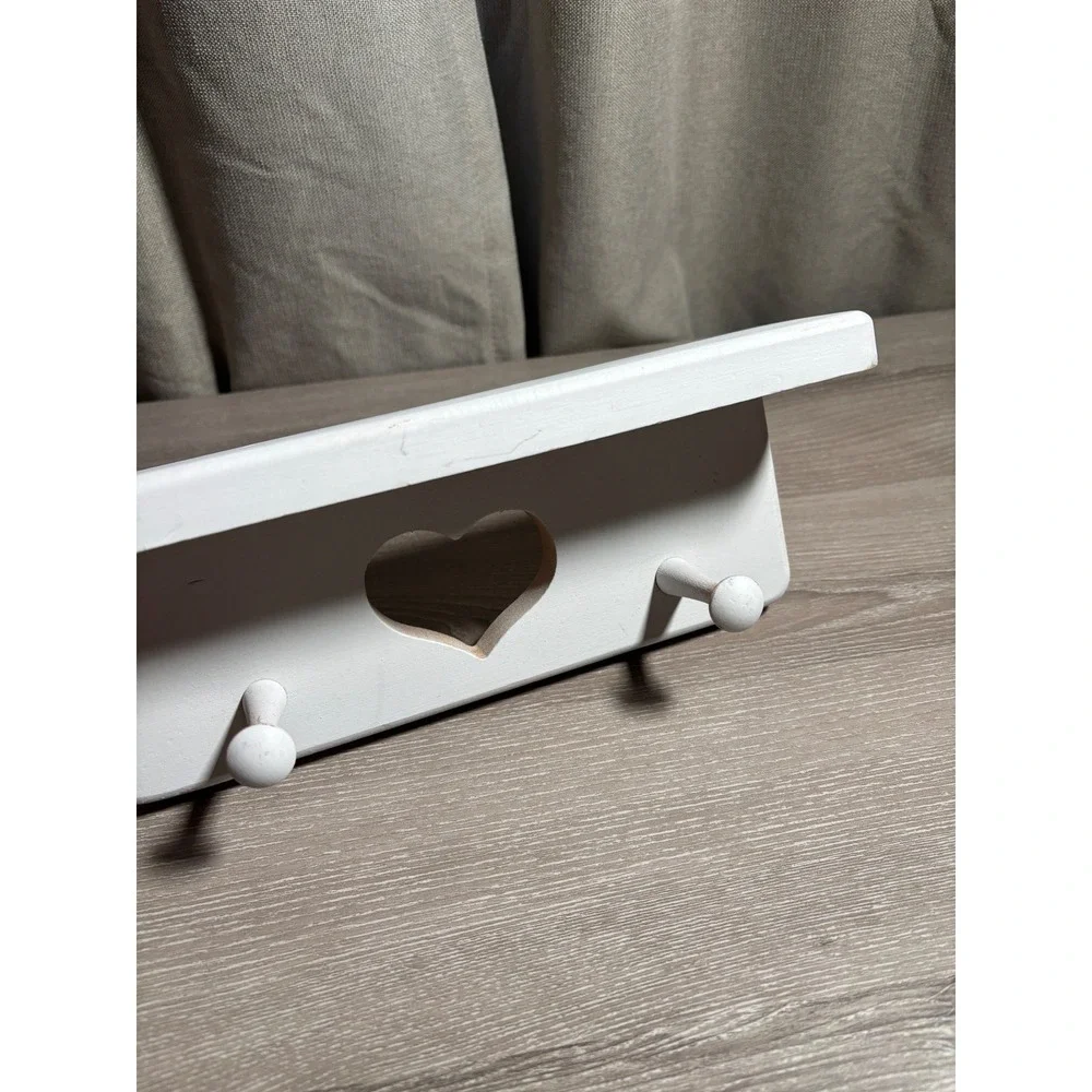 Wooden Heart‎ Cutout Wall Shelf 2 Peg Hooks Shabby Chic Farmhouse Cottagecore
